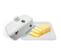 Butter Dish,Roadloo 1 Piece Ceramic Butter Dish Porcelain with Handle White Bee Made of Ceramic Thick-Walled Dishwasher Safe