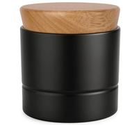 Butter Dish,Samseel Porcelain Butter Keeper Crock with Water Line and Thick Wooden Lid, a Countertop French Butter Dish Container for Spreadable,Matte Black