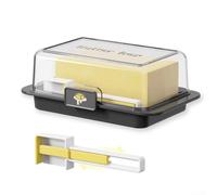 Butter dish with airtight lid for refrigerator door shelves and countertop storage, microwave and dishwasher safe, suitable for various butter sizes (B)