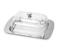 Butter Dish with Dual Lids Stainless Steel and Clear Plastic, Designed for Kitchen Use to Store and Serve Butter While Keeping It Fresh (Transparent cover)