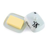 Butter dish with handle for 250g butter, high-quality ceramic, white with black cow head pattern, porcelain, butter dome, butter tray, butter container, butter box, dishwasher safe, Creative Gift Idea