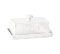 Butter Dish with Lid, 250g Butter Tray with Handle, Rectangular Butter Crock,White Ceramic Butter Holder, Farmhouse Butter Keeper Container for Home and Kitchen, Dishwasher Safe,