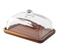 Butter Dish with Lid, 7.1x4.7x3.7 Inch Wooden Butter Container with Clear Glass Cover, Cheese Keeper for Kitchen Countertop, Fridge