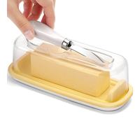 Butter Dish with Lid and Knife, Large Capacity Butter Keeper Silicone Plastic Butter Holder Container Tray with Anti-Slip Feet for Kitchen Refrigerator