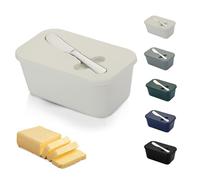 Butter Dish with Lid and Knife - TRACOMPAN Unbreakable Plastic Butter Container | Butter Dish with Butter Knife | Lightweight Butter Holder Tray for Odor-Free Storage(Dishwasher Safe) (White, Medium)