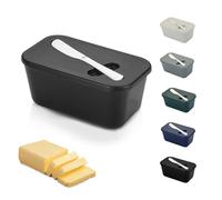 Butter Dish with Lid and Knife - TRACOMPAN Unbreakable Plastic Butter Container | Butter Dish with Butter Knife | Lightweight Butter Holder Tray for Odor-Free Storage(Dishwasher Safe) (Black, Medium)