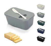 Butter Dish with Lid and Knife - TRACOMPAN Unbreakable Plastic Butter Container | Butter Dish with Butter Knife | Lightweight Butter Holder Tray for Odor-Free Storage(Dishwasher Safe) (Grey, Medium)