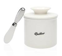 Butter Dish with Lid Butter Crock for Counter with Knife On Demand Spreadable Ceramic Bell Style Jar Dish Lid for Dish(White)