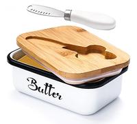 Butter Dish with Lid: Butter Dish for Countertop- AISBUGUR Metal Butter Keeper with Stainless Steel Multipurpose Butter Knife,Large Butter Container with Silicone Home Decor Kitchen Gift White