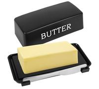 Butter Dish with Lid, Butter Dish Keeper with Cover and Knife for Countertop and Refrigerator, Light PP Butter Holder Tray, Dishwasher Safe, Butter Keeper for Butter Cheese Snacks Cream (Black)