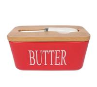 Butter Dish with Lid Butter Sealing Box with Lid Keeper Ceramic Butter Boxes Dishes Cans Cheese Trays Kitchen(Red)