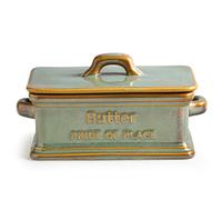 Butter Dish with Lid, Ceramic Butter Holder Container Large Butter Dish for Countertop Farmhouse Decor for Valentine's Day, Butter Keeper for East West Coast Butter, Green