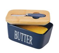 Butter Dish with Lid, Chasechic Ceramic Butter Keeper with Cover and Knife, 500ML Airtight Large Porcelain Butter Container, Deep Blue