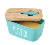 Butter Dish with Lid, Chasechic Ceramic Butter Keeper with Cover and Knife, 500ML Airtight Large Porcelain Butter Container ,Light Blue
