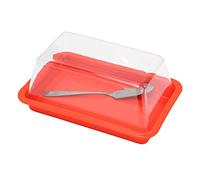 Butter Dish with Lid, Covered Butter Holder Airtight Plastic Butter Container Butter Keeper Storage Box with Knife for Kitchen Restaurant (Red)