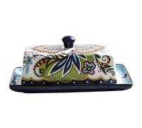 Butter Dish with Lid Elegant Floral Pattern Ceramic Butter Dish with Non-Slip Bottom Cheese Box for Kitchen, Restaurant, Style1, Ceramic