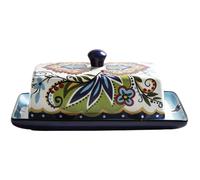 Butter Dish with Lid Elegant Floral Pattern Ceramic with Non-Slip Bottom Cheese Box for Kitchen Restaurant Style1 - Butter Dish with Lid