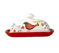 Butter Dish with Lid Elegant Floral Pattern Ceramic with Non-Slip Bottom Cheese Box for Kitchen Restaurant Style2 - Butter Dish with Lid