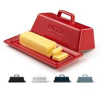 Butter Dish with Lid for Countertop, by Kook, Ceramic Dish Tray with Cover, Kitchen Keeper, Container, Holder, Holds 1 Stick, Microwave and Dishwasher Safe, Red