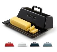Butter Dish with Lid for Countertop, by Kook, Ceramic Dish Tray with Cover, Kitchen Keeper, Container, Holder, Holds 1 Stick, Microwave and Dishwasher Safe, Black