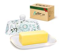 Butter Dish With Lid For Countertop-Ceramic Butter Dish with Knob Handle-Dishwasher Safe Butter Keeper&Serving Tray,Large Storage Keeper Holder for Kitchen-Elegant Gift for Women,Mothers,Housewarming