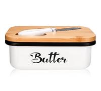Butter Dish with Lid, Metal Butter Dish with Multi-Functional knife, Lightweight Unbreakable Butter Container for Countertop Upgrade Double Silicone Seal, 14x5x9cm,White