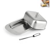Butter Dish with Lid Stainless Steel, Butter Dish with Lid Set 2 Piece, 18cm Butter Container with Lid, Matte Finish Butter Box with Knife, Kitchen Storage Butter Keeper (Silver)