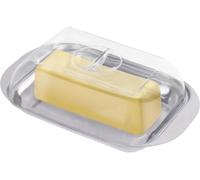Butter Dish with Lid, Stainless Steel Butter Keeper with Clear Plastic Cover, Large Airtight Butter Holder for Fridge or Countertop, 250g Airtight Butter Keeper for Storing Butter Cheese Pastries