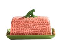 Butter Dish with Lid Strawberry Shaped Ceramic with Lid Snack Tray Home Kitchen Tableware Butter Box Cheese Storage Box Butter Dish Cheese Plate(Red)