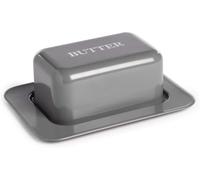 Butter Dish with Lid | Vintage Design | Non Shatter | Enamel Butter Dish | Kitchen Storage | Traditional Styling | M&W (Grey, One Size)