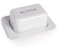 Butter Dish with Lid | Vintage Design | Non Shatter | Enamel Butter Dish | Kitchen Storage | Traditional Styling | M&W (White, One Size)