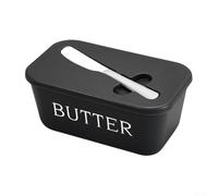 Butter Dish with Spatula Groove & Stainless Steel Multipurpose Butter Knife, Airtight Butter Keeper for Counter Or Fridge, Cheese Container Server Holder Box, Dishwasher Safe (Black )