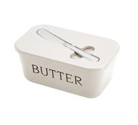 Butter Dish with Spatula Groove & Stainless Steel Multipurpose Butter Knife, Airtight Butter Keeper for Counter Or Fridge, Cheese Container Server Holder Box, Dishwasher Safe (White )