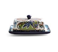 Butter Dishes Ceramic Butter Box European Tableware with Cover Plate Dim Sum Cheese Storage(Green)