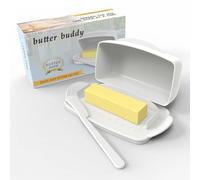 Butter Dishes with Lid for Countertop Refrigerator, Plastic Butter Dish Flip Top Lid Butter Container with Spreader, Non-Slip Bottom Butter Holder Keeper (White)