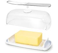 Butter Hub Extra Large Butter Dish with Lid and Knife, European Size Magnetic Butter Keeper, Easy Scoop, No Mess Lid, Plastic, Dishwasher Safe (Clear)