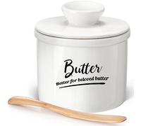 Butter Keeper Crock with Water,Ceramic Butter Crock for Counter - Keeps Butter Soft & Fresh for 2-5 Weeks, Butter Crock with Lid for Countertop with Seal Ring and Knife(White)