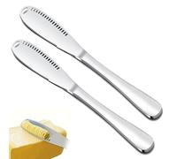 Butter Knife Spreader 2 PCS 22CM Cheese Knives Butter Curler Stainless Steel Cheese Cutter 3 In 1 Butter Knives for Butter, Cream, Cheese, Jam, Sandwich, Toast, Cake, Pastry (Silver)