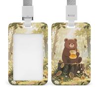 Butter-Loving Bear ID Badge Holder - Retractable Badge Reel, Vertical Card Name Tag Holder with Breakaway Lanyard, ID Cards Holders Case for Nurse Security Staff Women Men
