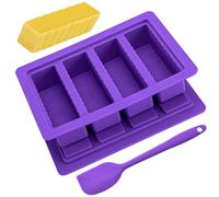 Butter Mold with Lid, Silicone Butter Tray Container with Spatula, Non-Stick Silicone Butter Molds for Making 4 Stick Forms Herbal Butter, Homemade Butter, Garlic Butter, Easy Release (Purple)