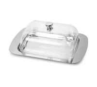 Butter Storage Box Stainless Steel Butter Dish with Lid Butter Salad Serving Container Cheese Plate Restaurant Kitchen Tableware for Kitchen, Dining Table(Transparent-lid)