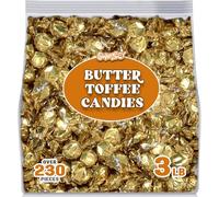 Butter Toffee Candies - 3lb - Gold Candy Buffet Candy - Old Fashion Hard Candy - Vintage Bulk Sweets - Rich Smooth Toffee Sweets Individually Wrapped