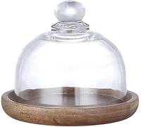 Butter Tray Container,Dessert Cake Dish Wooden Tray Transparent Glass Cover Lid Fruit Chocolate Macaroon Sushi Butter Plate Food Container
