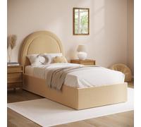 Butter Yellow Upholstered Single Side-Lift Ottoman Bed with Curved Headboard - Nora
