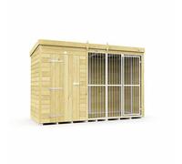 Buttercup Farm 10Ft X 4Ft Dog Kennel And Run Full Height With Bars - Wood - L118 X W302 X H201 Cm