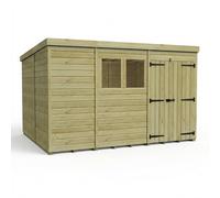 Buttercup Farm 11ft x 10ft Pent Garden Shed Double Door With Windows - Timber in Brown Buttercup Farm Brown