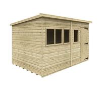 Buttercup Farm 12 X 8 Feet Tanalised Deluxe Pent 16mm Shed - Solid Wood/softwood/pine - L355 X W235 X H207.3 Cm - Green