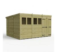 Buttercup Farm 12ft x 10ft Pent Garden Shed Double Door With Windows - Timber in Brown Buttercup Farm Brown