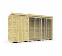 Buttercup Farm 12Ft X 4Ft Dog Kennel And Run Full Height With Bars - Wood - L118 X W358 X H201 Cm