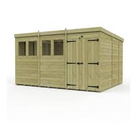 Buttercup Farm 12ft x 9ft Pent Garden Shed Double Door With Windows - Timber in Brown Buttercup Farm Brown